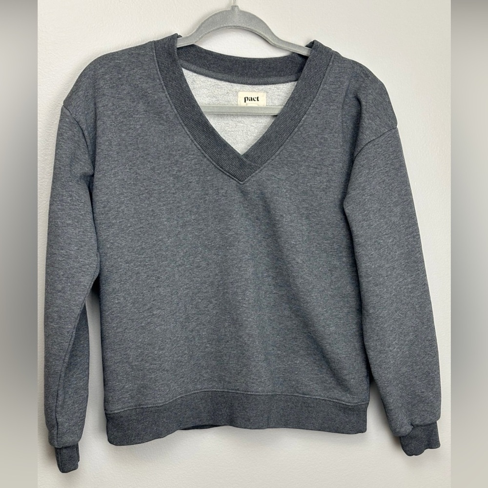 Pact Women’s Gray Organic Cotton V-Neck Sweatshirt, XS